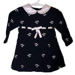 Youngland Black Velvet Dress w/ Pink Flowers 12 Months‎